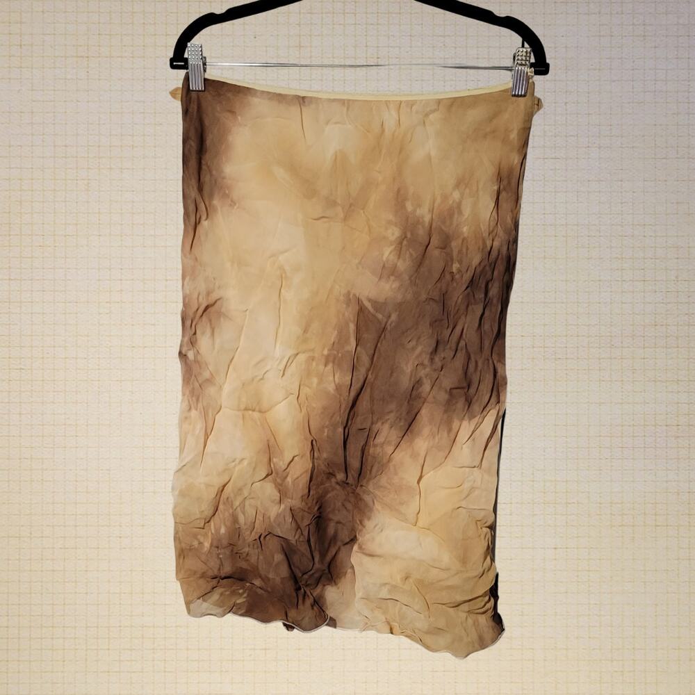 Y2K Tie Dye Slip Skirt Sakar Stretchy Midi Layered XL Tan Off White Y2K Tie Dye】